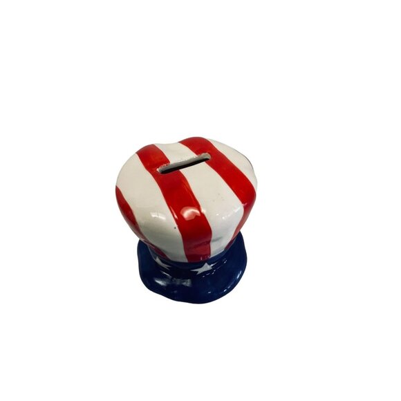 Coin Money Bank Uncle Sam Hat American Flag Red White Blue Stars 3" x 3.5" - Picture 5 of 12